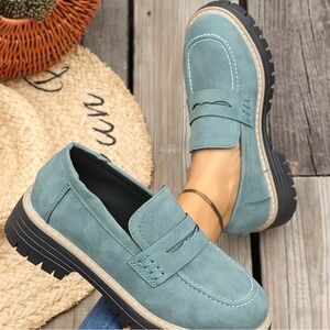 Women's Blue Platform Loafers